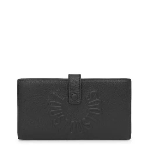 TOUS Duży skórzany portfel Flap Miranda Czarny Outlet