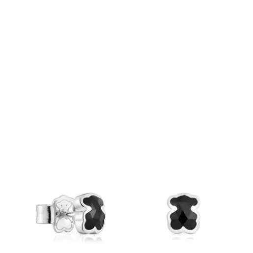 TOUS Kolczyki 6 mm ze srebra z misiem z onyksu Icon Color Cheap