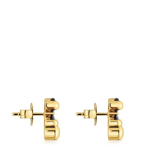 TOUS Kolczyki Color Bear 14 mm ze srebra pokrytego 18-karatowym złotem z misiem z onyksu SrebroVermeil Discount