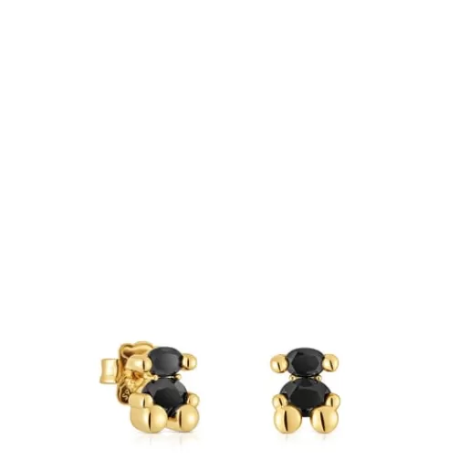 TOUS Kolczyki Color Bear 8 mm ze srebra pokrytego 18-karatowym złotem z motywem misia z onyksu SrebroVermeil Cheap