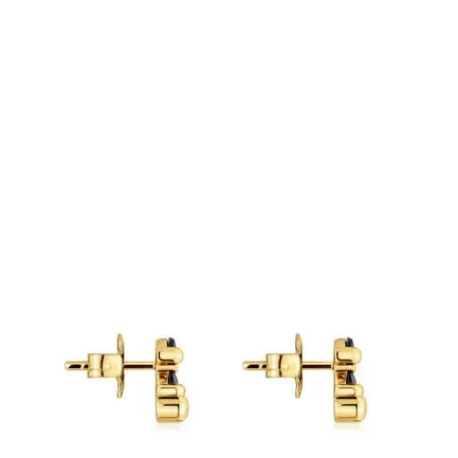 TOUS Kolczyki Color Bear 8 mm ze srebra pokrytego 18-karatowym złotem z motywem misia z onyksu SrebroVermeil Cheap