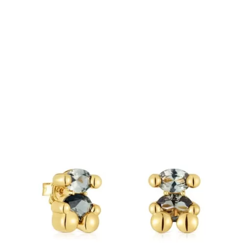 TOUS Kolczyki Color Bear LGG 13 mm ze srebra pokrytego 18-karatowym złotem z motywem misia z laboratoryjnie hodowanym zielonym spinelem SrebroVermeil Discount