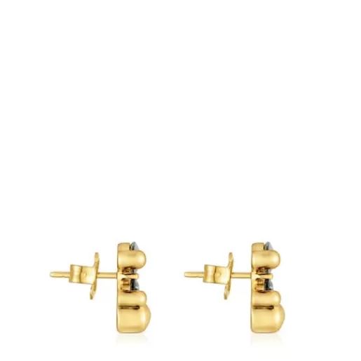 TOUS Kolczyki Color Bear LGG 13 mm ze srebra pokrytego 18-karatowym złotem z motywem misia z laboratoryjnie hodowanym zielonym spinelem SrebroVermeil Discount