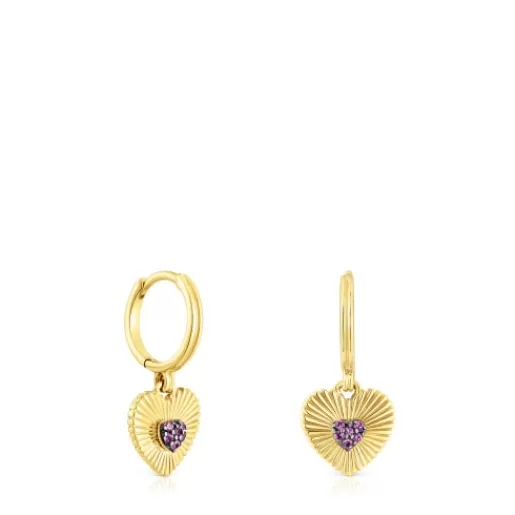 TOUS Kolczyki kreolki ze srebra vermeil z motywem serca i rodolitem Iris Motif SrebroVermeil Fashion