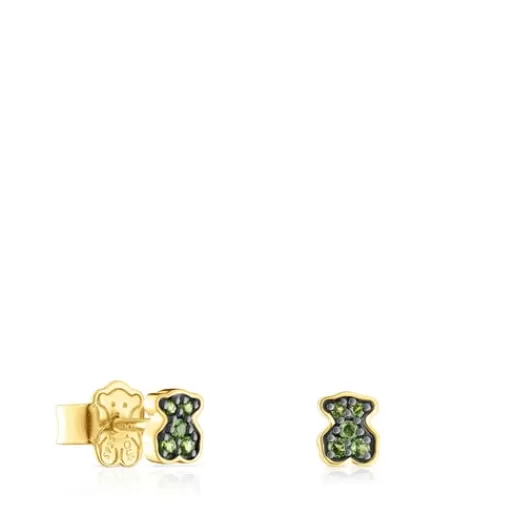 TOUS Kolczyki New Motif wykonane ze srebra vermeil z motywem misia z chromowanego diopsydu SrebroVermeil Shop