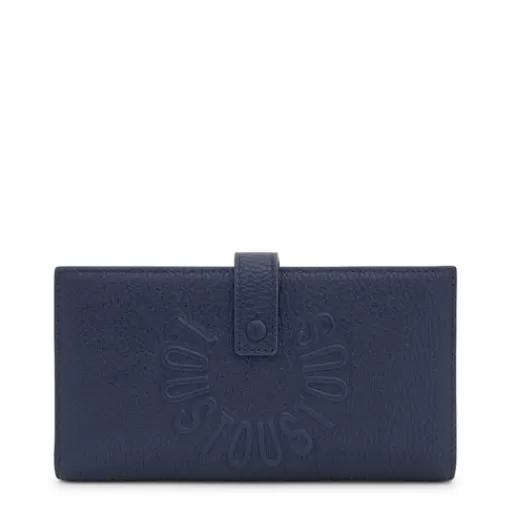 TOUS Large navy blue leather Flap wallet Miranda Niebieski Fashion