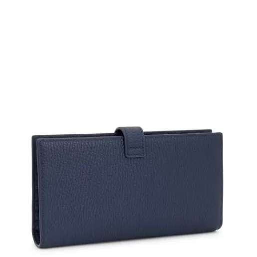 TOUS Large navy blue leather Flap wallet Miranda Niebieski Fashion