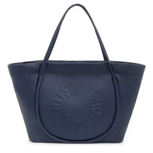 TOUS Large navy blue leather Tote bag Miranda Niebieski Cheap