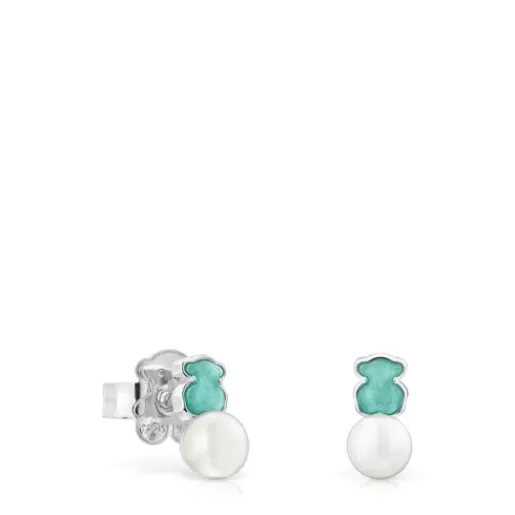 TOUS Mini Color - Kolczyki ze srebra, perłą i amazonitem Srebro Shop