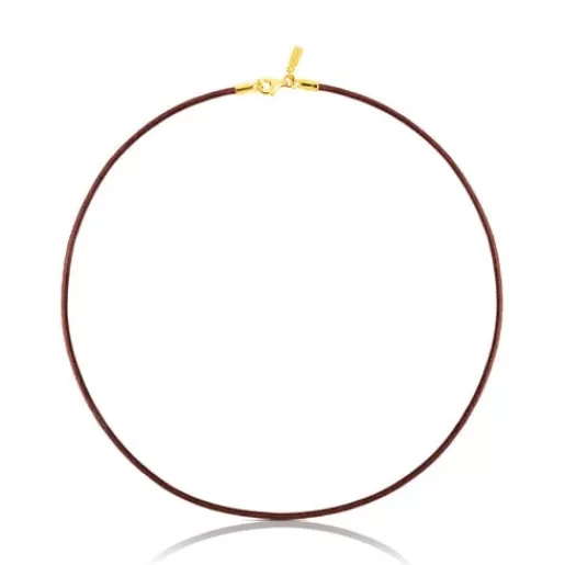 TOUS Naszyjnik choker o grubości 2 mm, z brązowej skóry, z zapięciem ze srebra pokrytego 18-karatowym złotem, o długości 40 cm Chokers Store