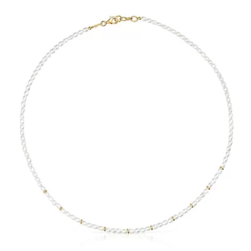 TOUS Naszyjnik choker wykonany ze srebra pokrytego 18-karatowym złotem, z perłami hodowanymi, z kolekcji Gloss Clearance