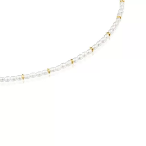 TOUS Naszyjnik choker wykonany ze srebra pokrytego 18-karatowym złotem, z perłami hodowanymi, z kolekcji Gloss Clearance