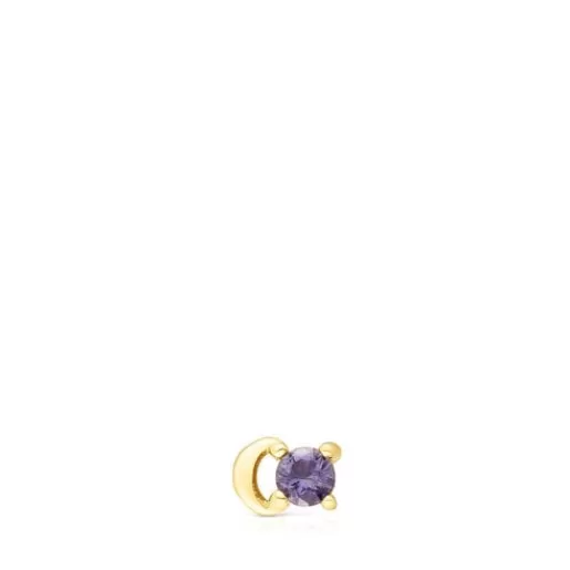 TOUS Piercing w kształcie księżyca New Motif ze stali IP w kolorze złotym, z iolitem Liliowy Store