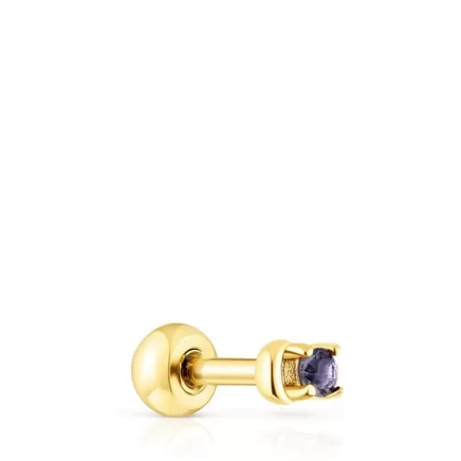 TOUS Piercing w kształcie księżyca New Motif ze stali IP w kolorze złotym, z iolitem Liliowy Store