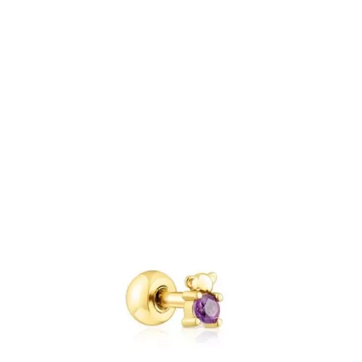 TOUS Piercing w kształcie misia New Motif ze stali IP w kolorze złotym, z ametystem Liliowy Outlet