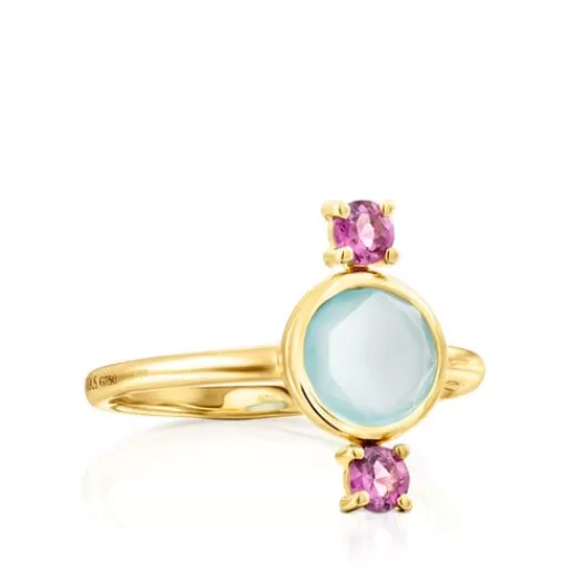 TOUS Pierścionek Virtual Garden wykonany ze złota z chalcedonem i rodolitem Cheap