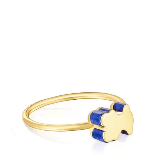 TOUS Pierścionek ze złota z motywem misia i lapis lazuli 1950 Outlet