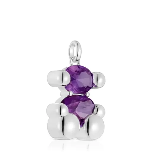 TOUS Średni srebrny wisiorek Color Bear LGG z motywem misia z laboratoryjnie hodowanym szafirem liliowego koloru Cheap