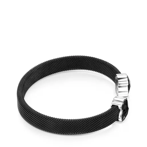TOUS Mesh Color - Otwarta bransoletka ze stali szlachetnej i srebra z onyksami Best Sale