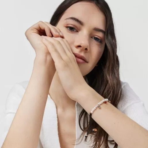TOUS Mini Motif - Bransoletka z różowego srebra Vermeil ze spinelami, perłami i rubinem Best Sale