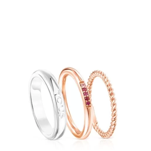 TOUS Ring Mix - Zestaw trzech pierścionków ze srebra i różowego srebra Vermeil Srebro/RóżowesrebroVermeil Discount