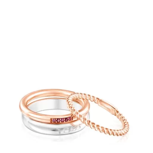 TOUS Ring Mix - Zestaw trzech pierścionków ze srebra i różowego srebra Vermeil Srebro/RóżowesrebroVermeil Discount