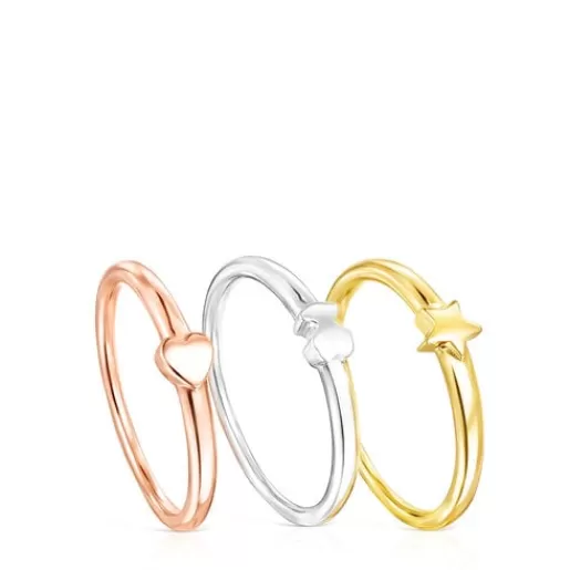 TOUS Ring Mix - Zestaw trzech pierścionków ze srebra oraz żółtego i różowego srebra Vermeil Fashion
